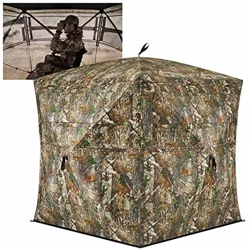 TIDEWE Hunting Blind See Through with Carrying Bag, 2-3 Person Pop Up Ground Blinds 270 Degree, Portable Durable Hunting Tent for Deer & Turkey Hunting (Camouflage)