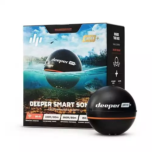 Deeper PRO+ Smart Sonar Castable and Portable WiFi Fish Finder with Gps for Kayaks and Boats on Shore Ice Fishing Fish Finder