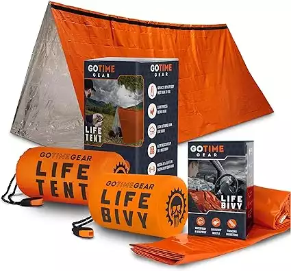 Go Time Gear - Life Bivy Thermal Bivvy and Life Survival Shelter - Emergency Sleeping Bags and Survival Tent - Emergency Bag Bundle (Orange)
