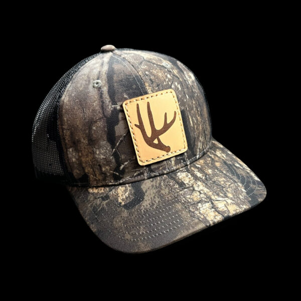 N1 Outdoors deer antler leather patch hat Realtree timber and black