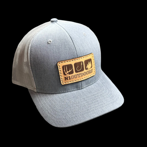 N1 Outdoors flagship leather patch hat grey and light grey