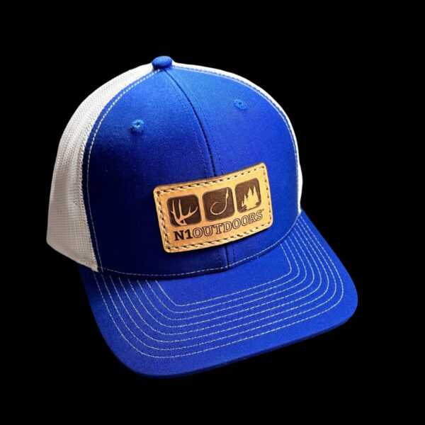N1 Outdoors flagship leather patch hat royal blue and white