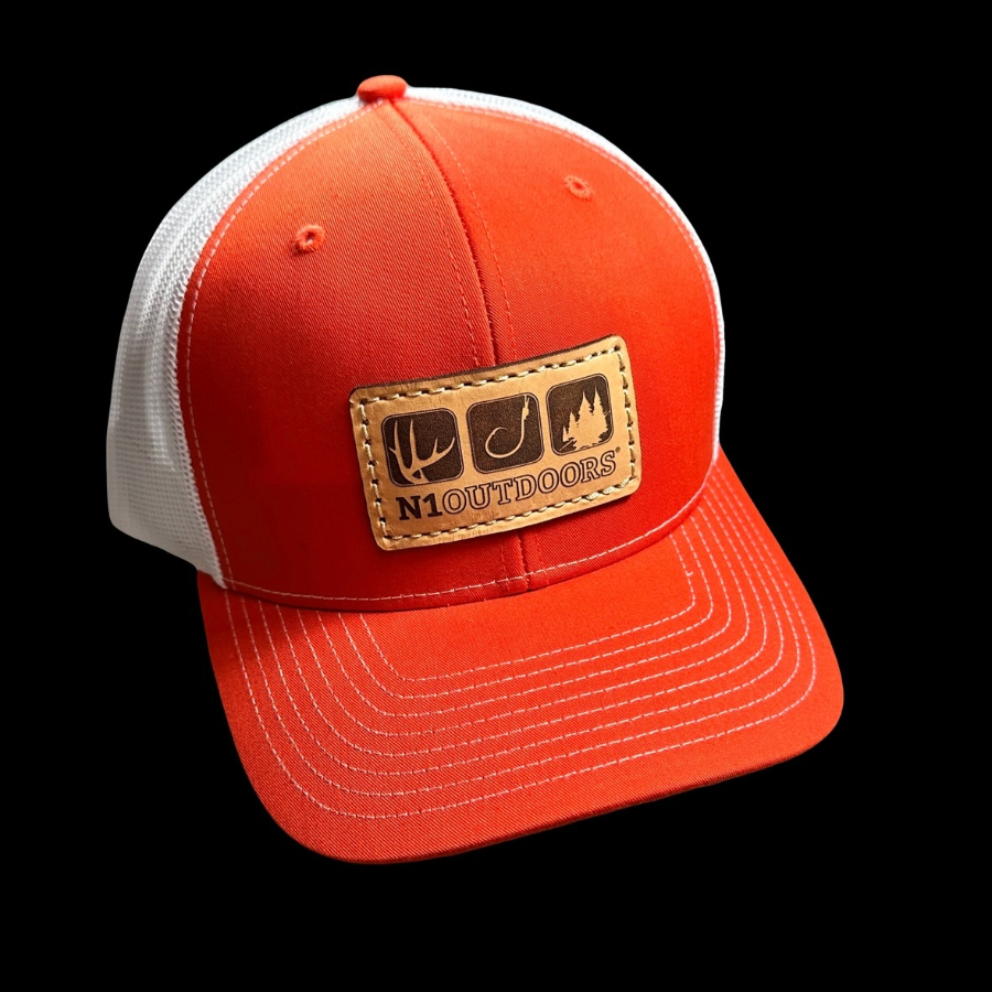 N1 Outdoors® Flagship TriBlock Leather Patch Hat (Orange/White)