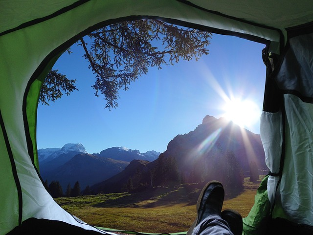 sun shining into tent