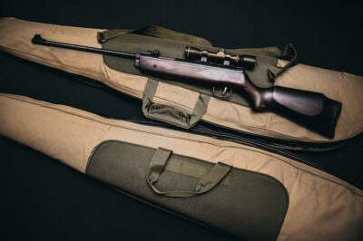 hunting rifle and rifle bag