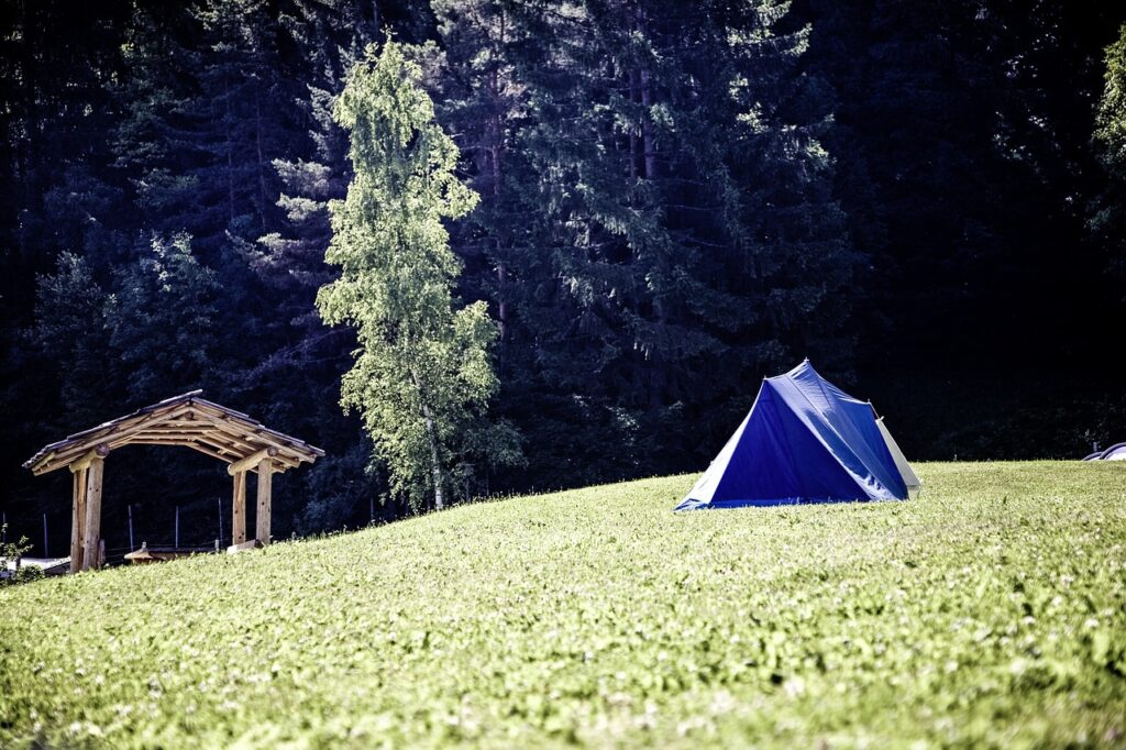 tent camping in field