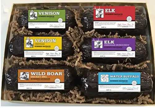 Shaffer Venison Farms Summer Sausage Exotic Game Gift Pack | Venison, Venison Cheddar, Elk, Elk Cheddar, Wild Boar, Water Buffalo | 6 Ounce Chubs