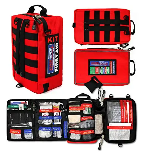 Ever-Ready Industries Outdoor Protection and Workplace First Aid Kit - Includes Burn Ointment, Exceed OSHA Guidelines and ANSI 2009 Standards - 228 Pieces, Red