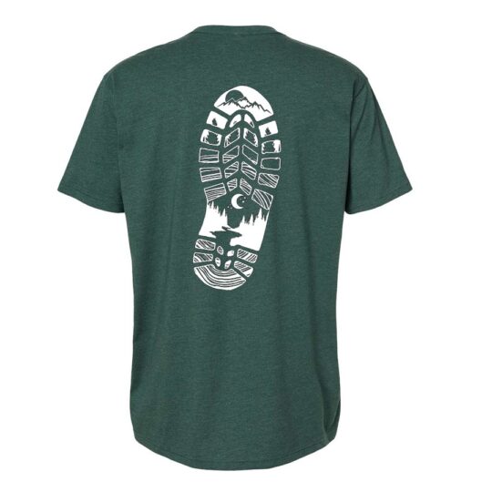 outdoor Npressions boot print tee from N1 Outdoors heather forest green back