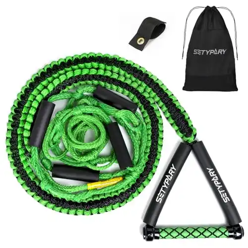 SETYPARY 25ft Wakesurf Rope and Handle, Floating Wake Surf Ropes, 6 Section Removeable Surf Tow Rope (Green & Black)