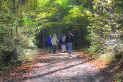 group hiking on trail