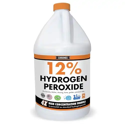 Chromex Hydrogen Peroxide 12 Percent Food Grade, 4X Power Concentrated Solution, Dilutes to 4 Gallons, Versatile Uses Include Topical Care, Home, Kitchen, Bath Cleaner, Laundry, Whitening, 1 Gallon