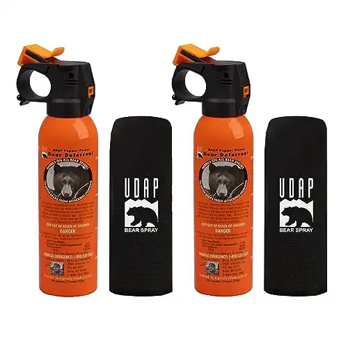 UDAP Pepper Power Bear Spray Self Defense Deterrent with Holster for Camping, Hiking, Fishing, Powerful Blast Pattern, 30 ft Fog Barrier, Safety Orange, SO2, 7.9 oz, 2 Pack