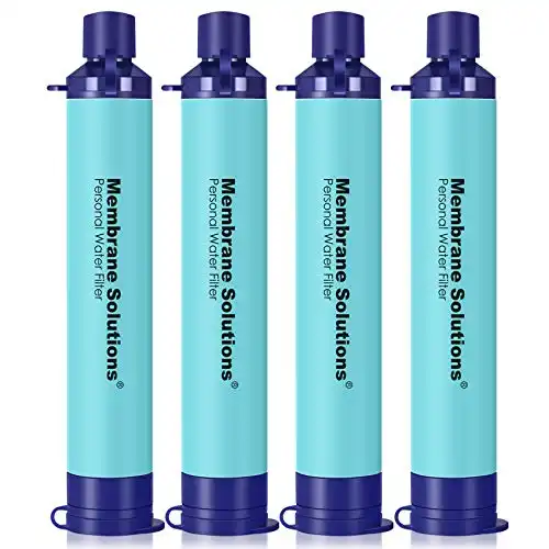 Membrane Solutions Portable Water Filter Straw Filtration Straw Purifier Survival Gear for Hiking, Camping, Travel, and Emergency, Blue, 4 pack