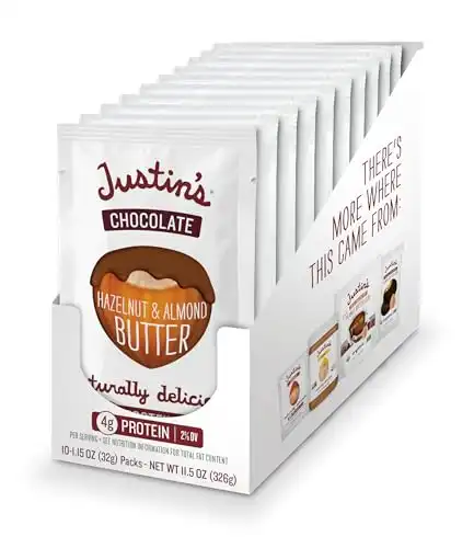 Justin's Chocolate Hazelnut & Almond Butter Squeeze Pack, Organic Cocoa, Gluten-free, Responsibly Sourced, Packaging May Vary, 1.15 Ounce (Pack of 10)