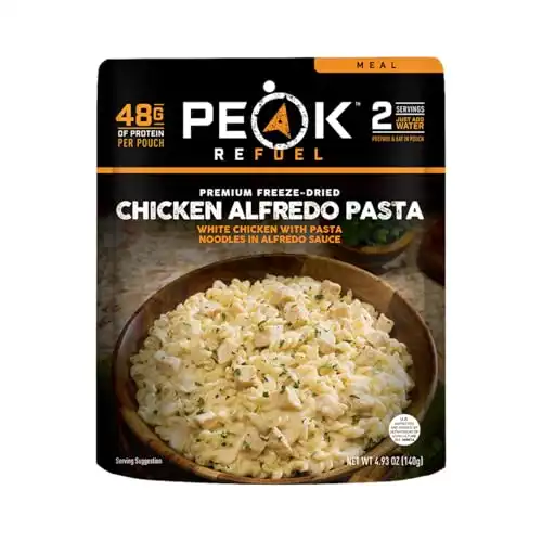 Peak Refuel Chicken Alfredo Pasta | Premium Freeze Dried Camping Food | Backpacking & Hiking MRE Meals | Just Add Water | 100% Real Meat | 48g of Protein | 2 Serving Pouch (2 Serving)