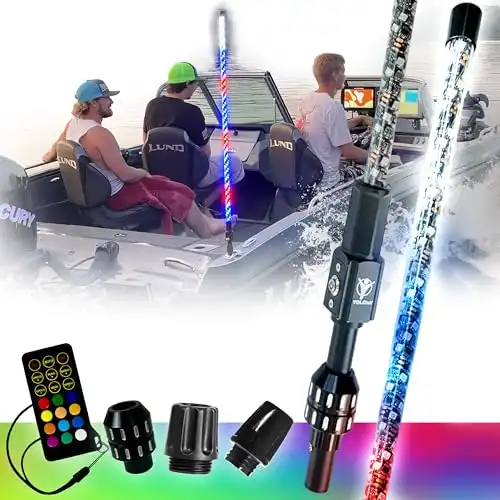 YOLOtek 4ft NavLIGHT SHOW US Veteran Owned! 360º Coast Guard 2NM Approved Multicolor Boat Navigation Lights LED Boat Lights Boat Whip Lights Anchor Running Stern Light Bass Boat Accessories Safe &...