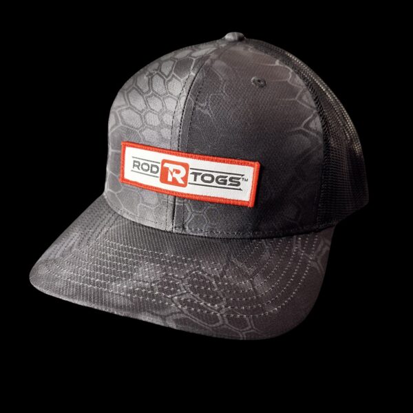 RodTogs patch trucker hat Kryptek Typhon with black mesh