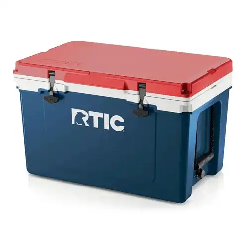 RTIC Ultra-Light 52 Quart Hard Cooler Insulated Portable Ice Chest Box for Beach, Drink, Beverage, Camping, Picnic, Fishing, Boat, Barbecue, 30% Lighter Than Rotomolded Coolers, Patriot