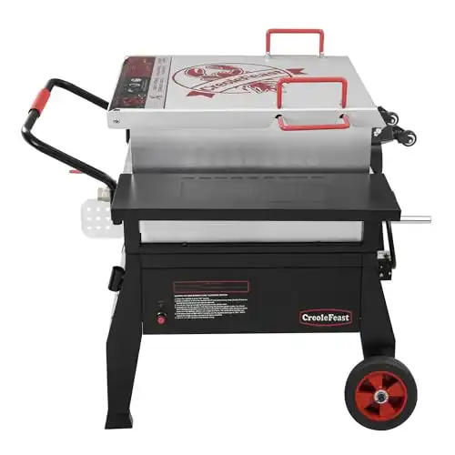 Creole Feast CFB1001A 90 QT Crawfish Boiler, Outdoor Single Sack Propane Gas Cooker with Folding Cylinder Mounting Bracket and Stirring Paddle for Seafood & Crawfish Season, Black