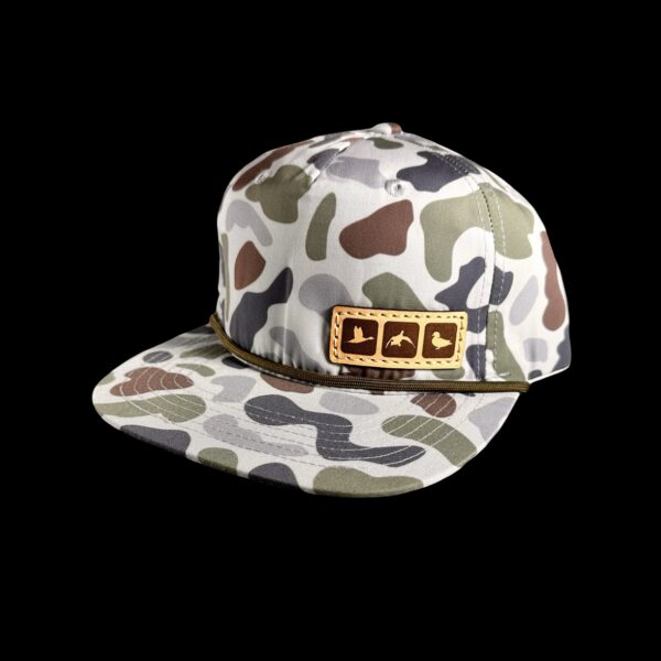 triblock duck brackish camo leather patch rope hat