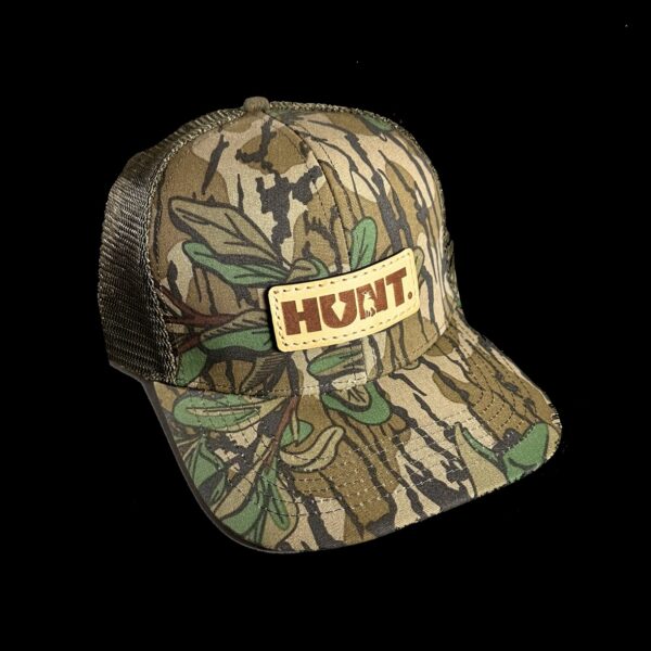 HUNT leather patch hat in mossy oak greenleaf and olive camo