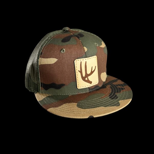 N1 Outdoors flat bill camo leather patch antler hat