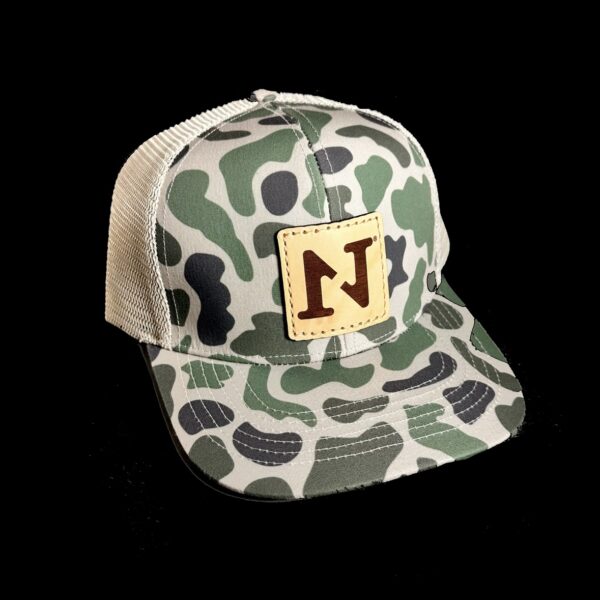 N1 Outdoors logo hat on marsh camo with sand slate mesh