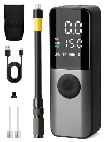 GPUTEK Bike Electric Air Pump: 150Psi Portable Bicycle Tire Pump with Digital Pressure Gauge for Road, Mountain, E-Bike, Motorcycle with Presta, Schrader, Dunlop Valve Accessories