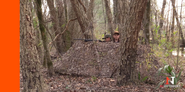 hunting with kids in Nukem huntin blind