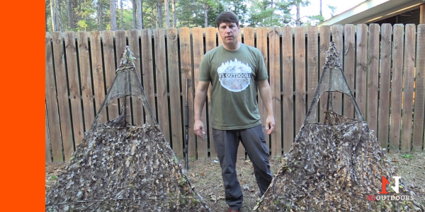 setting up the double up nukem hunting blind