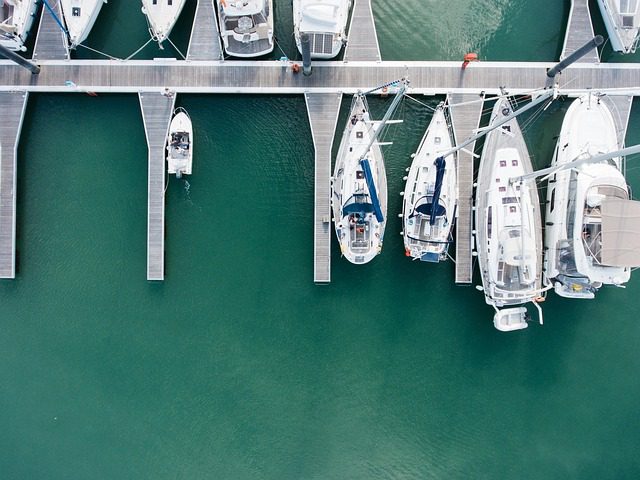 docked boats from overhead