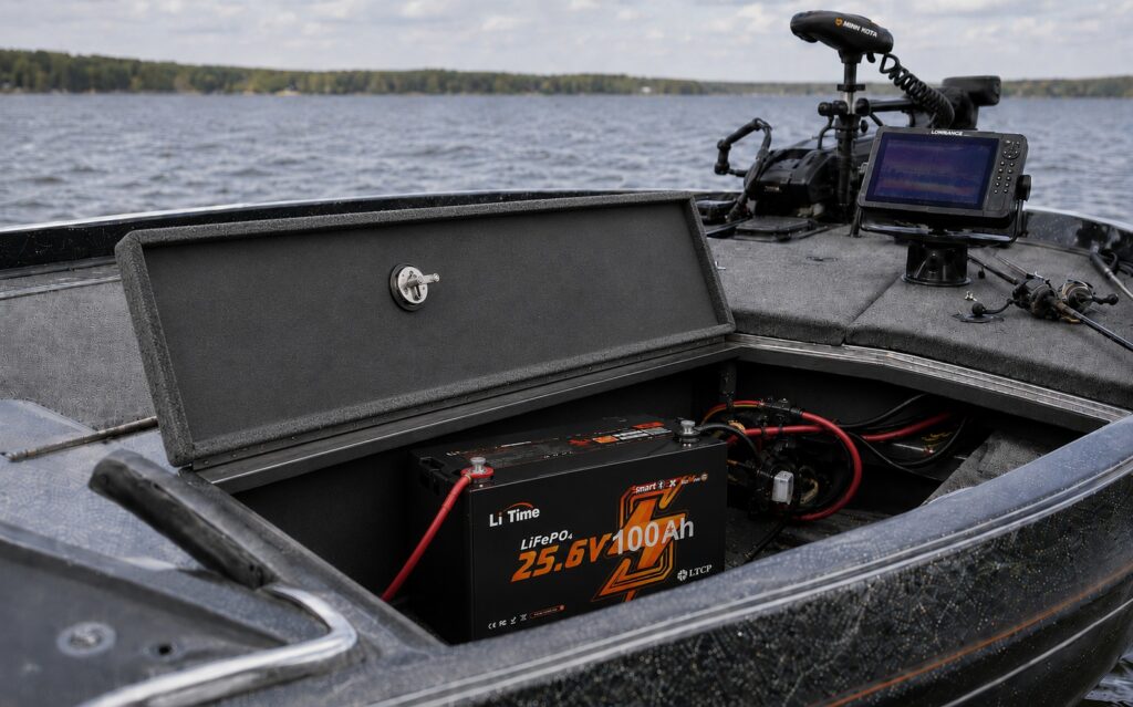 boat battery in a fishing boat