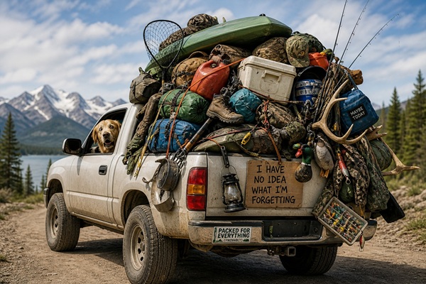 packed truck with outdoor gear
