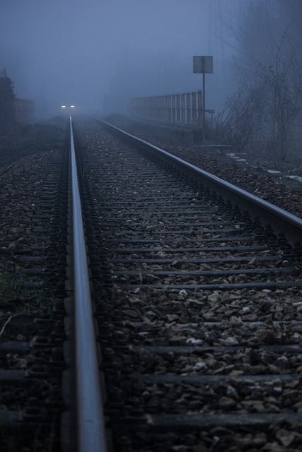 railroad and train at night