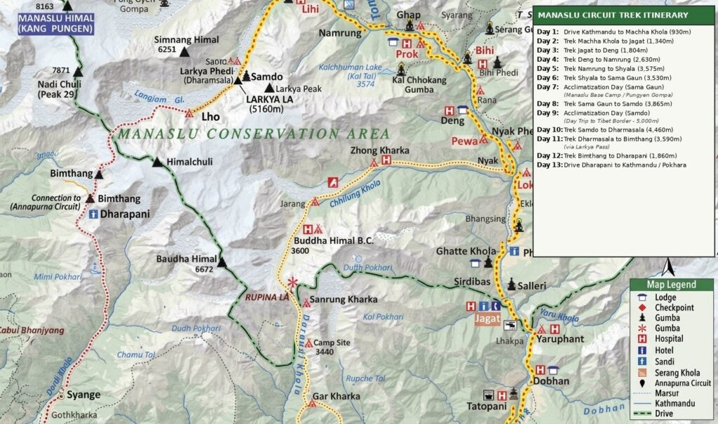 manaslu circuit trek map