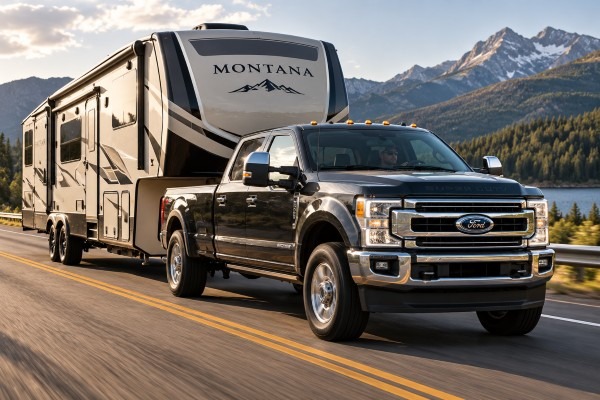 ford truck towing a camper