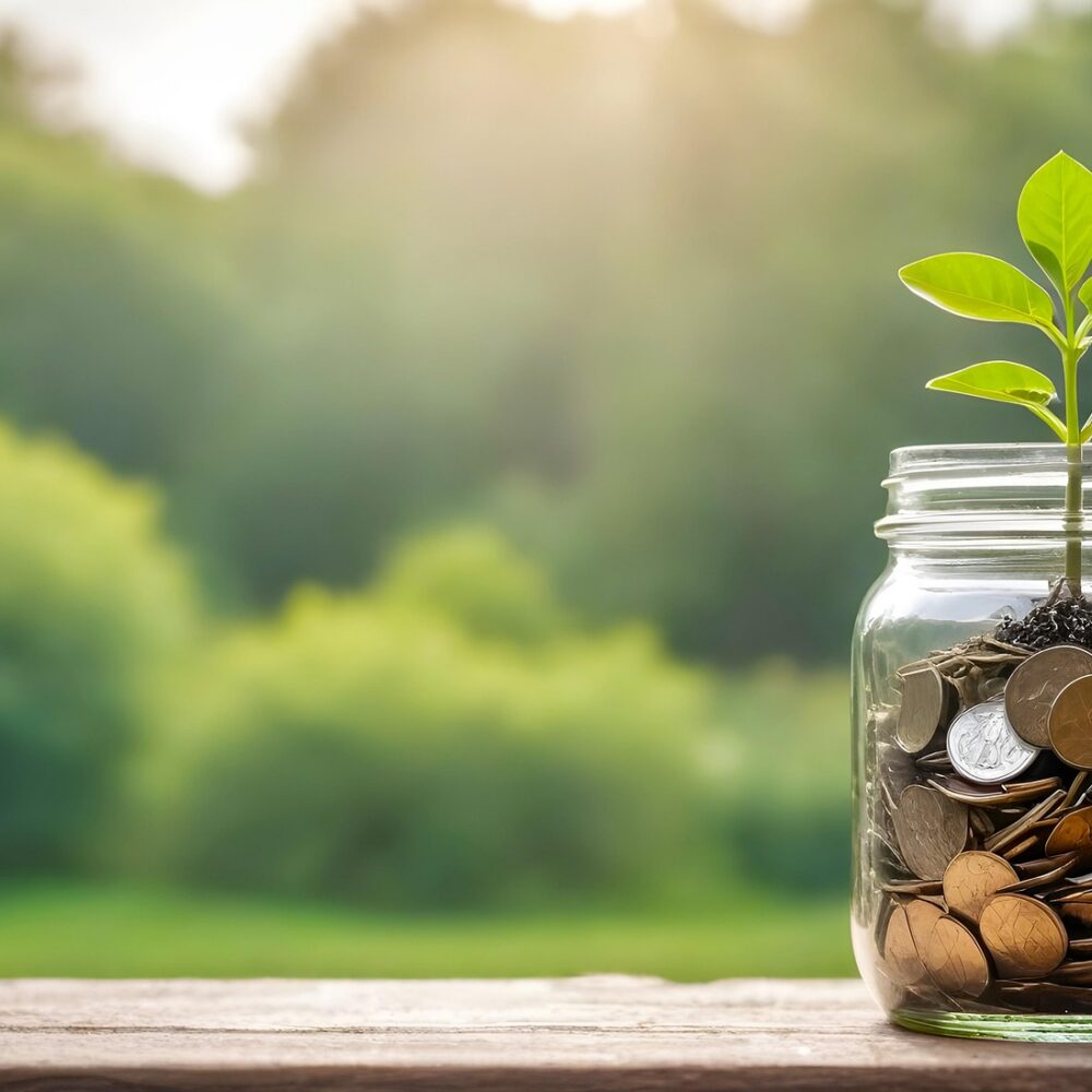 outdoor budget header image jar of coins and plant