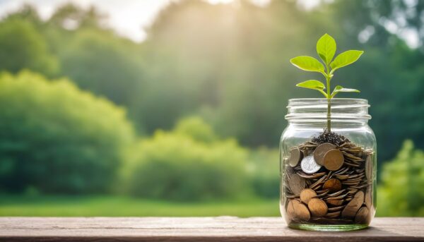 outdoor budget header image jar of coins and plant