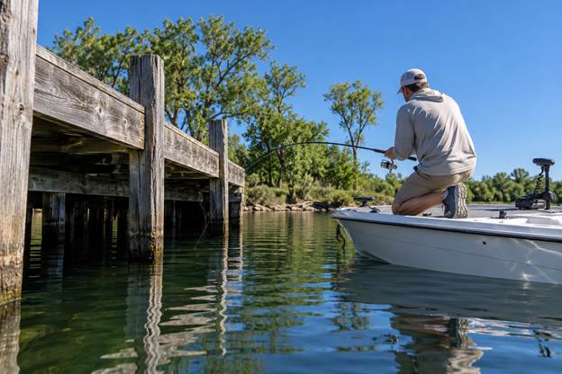 man fishing near a dock