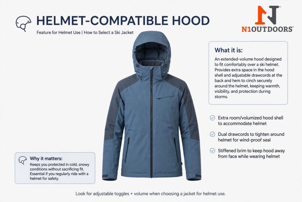 what is a helmet compatible hood for ski jacket infographic